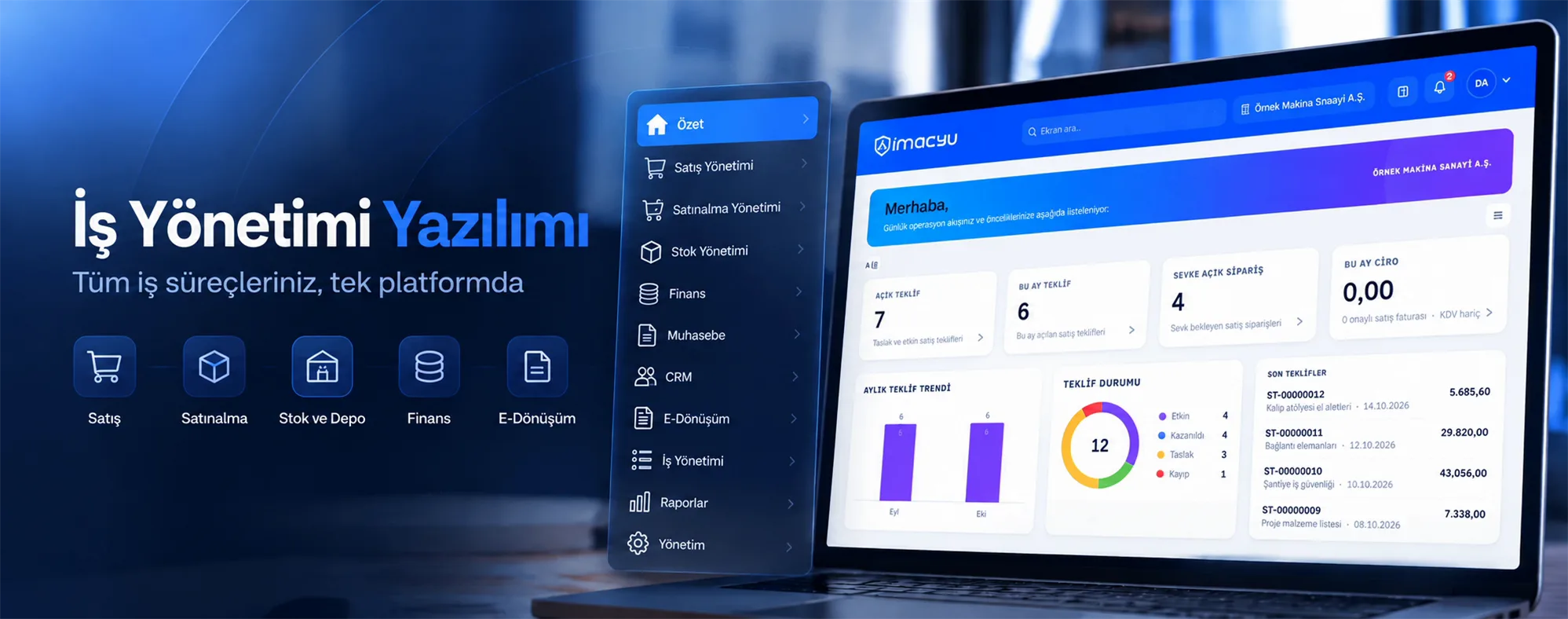 İş yönetimi yazılımı: tüm iş süreçleriniz, tek platformda. Satış, satınalma, stok ve depo, finans, e-dönüşüm.
